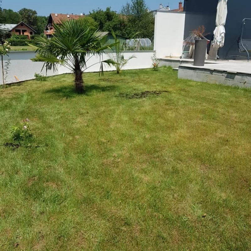 Nadosijavanje travnjaka, planiranje zemlje, ravnanje i sijanje novog travnjaka